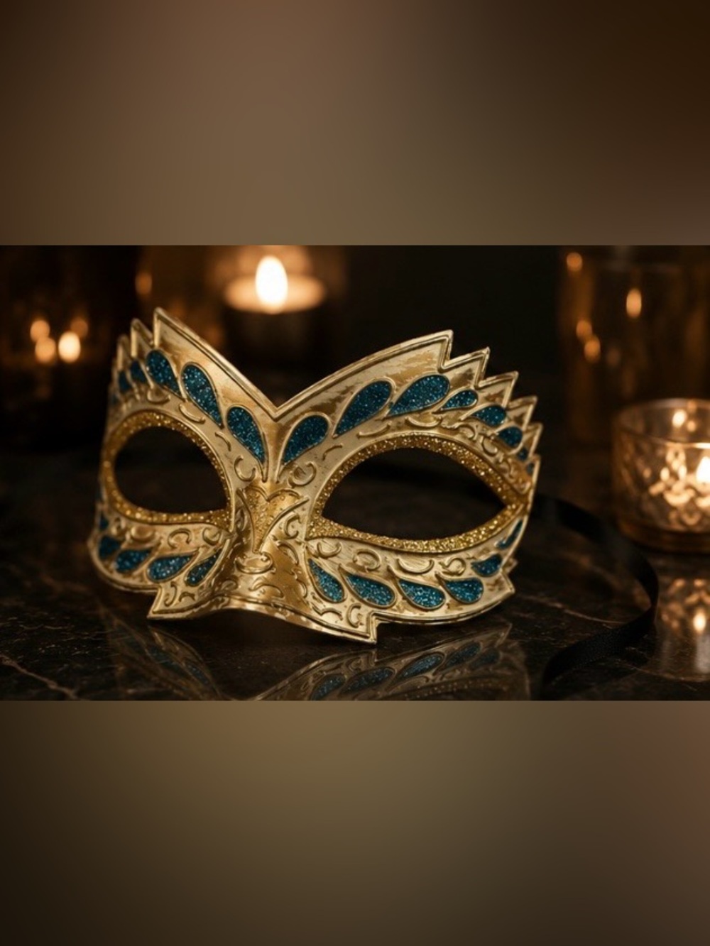 Gold and Teal Decorative Masquerade Mask